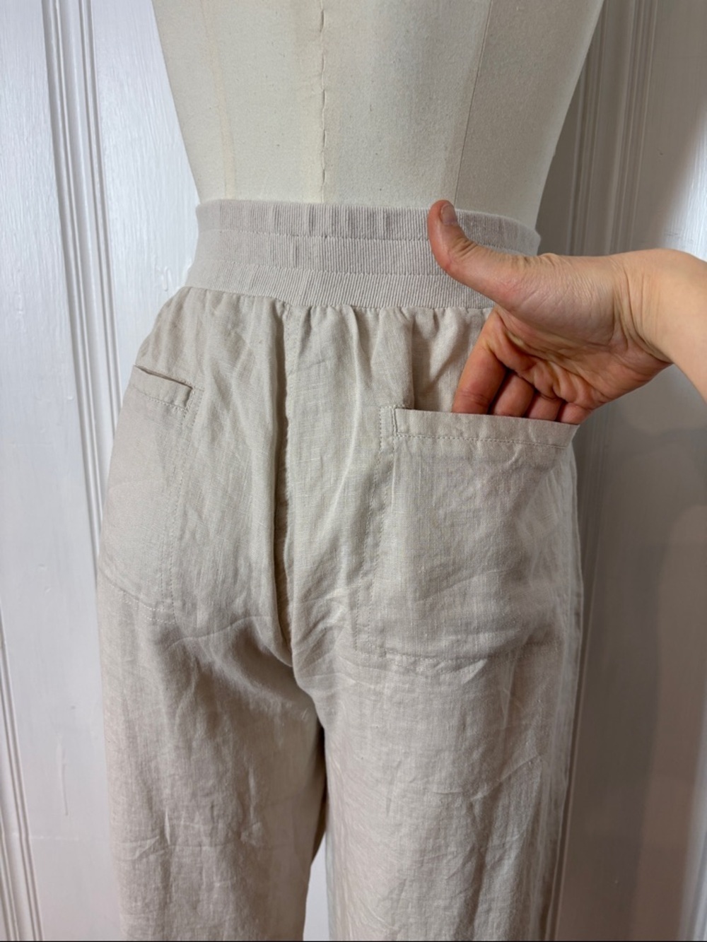TRISTAN 100% Linen Set | Beige Jogger Pants & Sleeveless Button Shirt | Size XL - Picture 11 of 13